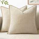 MIULEE Pack of 2 Summer Throw Pillow Covers 18x18 Inch Beige Farmhouse Decorative Pillow Covers with Stitched Edge Soft Chenille Solid Dyed Pillow Covers for Couch Sofa Bed Living Room