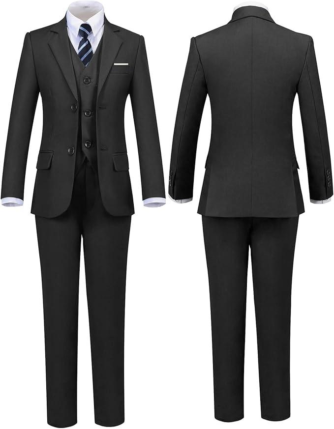 Boys Suits Black Suit for Boy Slim Fit Formal Toddler Kids 7Pcs Vest Dress Pants Blazer Ring Bearer Outfit with Accessory
4-5Y