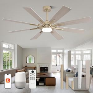 72 Inch Smart Ceiling Fan with Light and Remote, White Ceiling Fan with Quiet Reversible DC Motor, Compatible with Alexa/Google, 3CCT Dimmable Large Indoor/Outdoor Ceiling Fans for Patio Garage