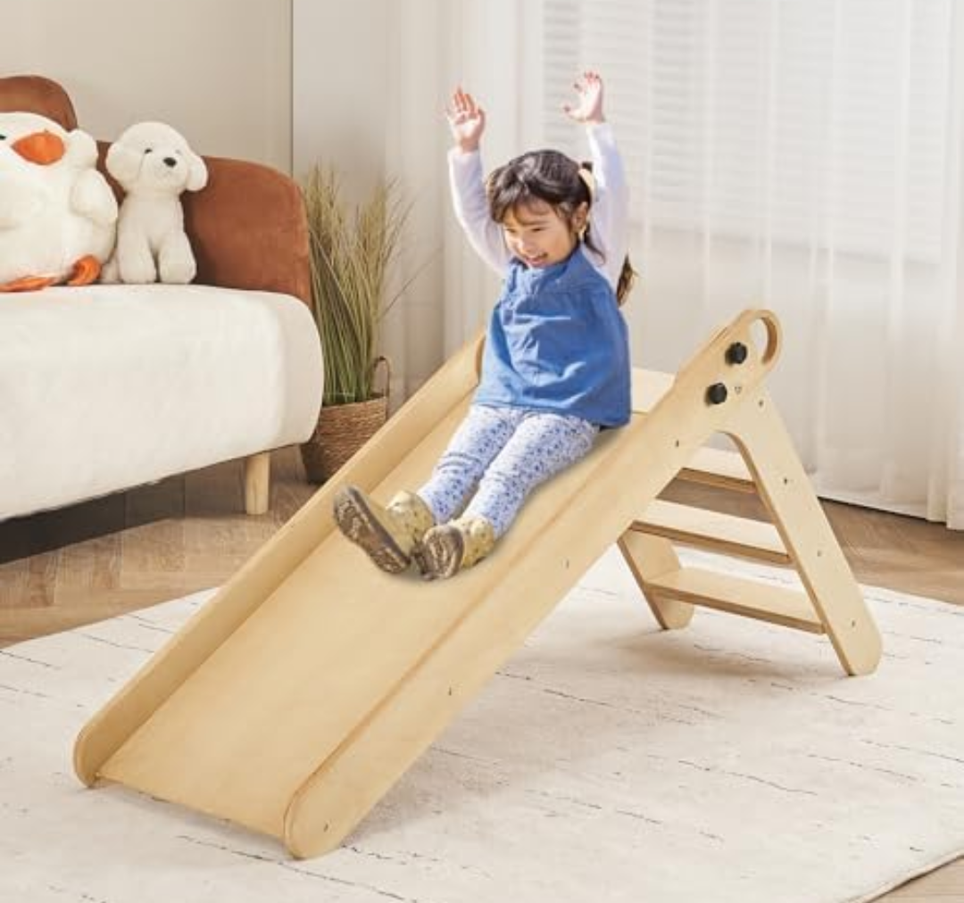 DEYGIA Wooden Slide for Toddlers, Toddler Slide Indoor, Kids Slide for Age 1-5, Wooden Foldable Baby Slide for Playroom and Children's Room, Montessori Climbing Toys (Wooden)