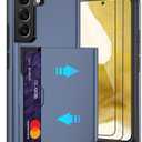 Sliding Card Holder Case for Samsung S22 | Hidden Slot Cards | 2 Screen Protectors | Shockproof & Anti-Slip Protective Wallet Cover | Durable Dual-Layer Design for Galaxy S22,Blue