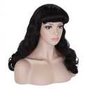 morvally 50s Vintage Medium Length Black Wigs with Bangs | Natural Wavy Synthetic Hair Wig for Women Cosplay Halloween
