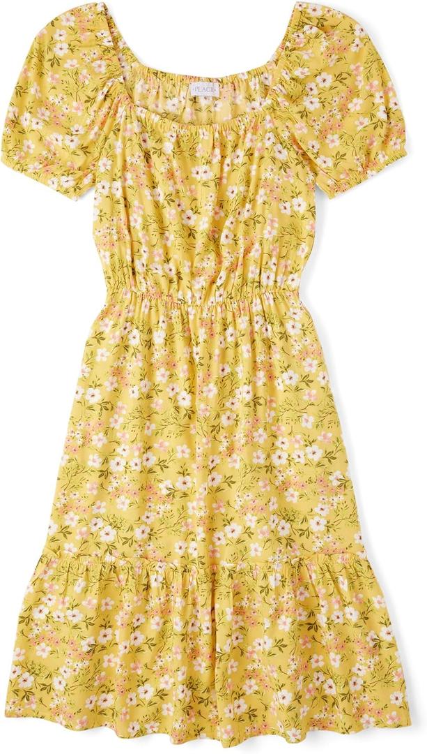 The Children's Place Girls' Women's Short Sleeve Dress (Yellow, M)