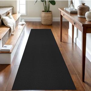 IOHOUZE Washable Runner Rug 2.6x8 Non Slip Rubber Backed Wide Hallway Runner Entryway Runner Indoor, Kitchen Rugs Woven Cotton Floor Carpet for Hall Entrance Bedroom, Black/Grey