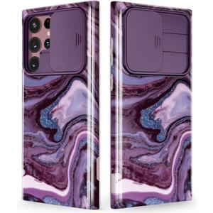 GVIEWIN Designed for Samsung Galaxy S22 Ultra Case with Slide Camera Cover, [Military Grade Drop Protection] Marble Slim Fit Shockproof Protective Phone Case for S22 Ultra 5G 6.8" 2022(Quicksand)