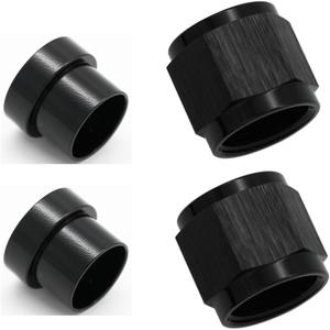 6AN Female Tube Nut and Sleeve For 3/8 (9.52mm) OD alloy Tube Hose Line Fitting Aluminum Hardline Adapter, Black, Pack of 2