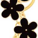 4 x Initial Letter Keychain for Women with Cute Flower Charm  Alphabet Keyring for Keys, Purse, Bags, Backpack & Handbag (Black)