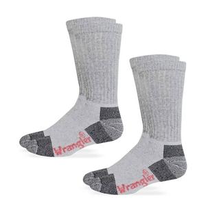 Wrangler Mens Cotton Full Cushion Crew Work Boot Socks 2 Pair Pack (Large, Grey)