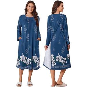 Deyeek Hospital Gowns for Women Tear Away Snap Open Back Dress Long Sleeve Post Surgery Adaptive Nightgown with Pockets No Size