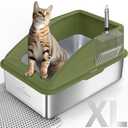 Stainless Steel Litter Box | XL Enclosed Cat Litter Box with Lid for Big Cats | High Sided, Anti-Urine Leakage | Non-Stick Bottom & Includes Litter Mat & Metal Scoop