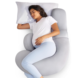 Momcozy Cooling Pregnancy Pillow,Original F Shaped Maternity Pillow for Pregnant Women with Adjustable Wedge Pillow, Full Body Support Pregnancy Pillows for Side Sleeping with Velvet Cover, Light Grey