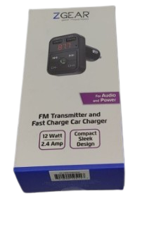 ZGEAR FM Transmitter And Fast Charge Car Charger 12 Watts 2.4 Amp Compact Sleek Design
