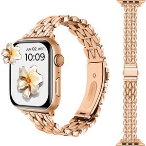 Dressy Rose Gold iWatch Bands for Women - Compatible with Apple Watch Series 10-1/SE/Ultra, Fits 38mm 40mm 41mm 42mm 44mm 46mm - Luxury Designer Bracelet, Elegant Stylish Strap