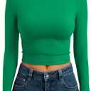 Trendy Queen Womens Long Sleeve Crop Tops Basic Slim Fitted Shirts Spring Fashion Outfits 2026 Teen Girl Clothes (Medium, Green)