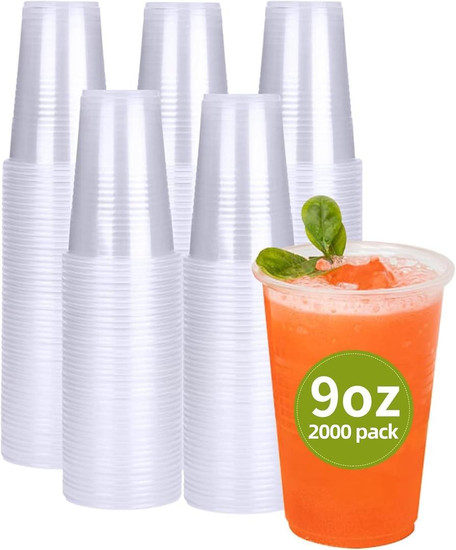 RACETOP 2000 Pack Disposable Plastic Cups 9 oz, Plastic Cups Bulk, Clear Cold Drinking Party Cups, ideal for Wedding,Thanksgiving, Christmas Party