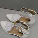 IDIFU Women's IN2 Pedazo Dress Shoes Low Block Heels Comfortable Chunky Closed Toe Ankle Strap Wedding Pumps(White Pu, 7 B(M) US)