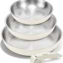 KITEXPERT Non Stick Stainless Steel Pan Set  8", 10", 12" Tri-Ply Frying Pan Skillet with Removable Handles, PFOA-Free, Cream White Ceramic Exterior, Dishwasher safe, Compatible with All Stovetops