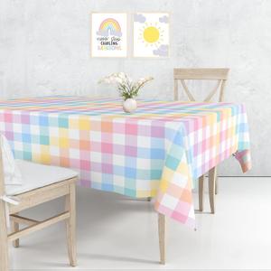 Pastel Tablecloths 54"x108" Gradient Colorful Checkered Rainbow Fabric Table Cover for Easter Birthday Bachelorette Engagement Wedding Bridal Shower Macaron Theme Outdoor Picnic Party Supplies