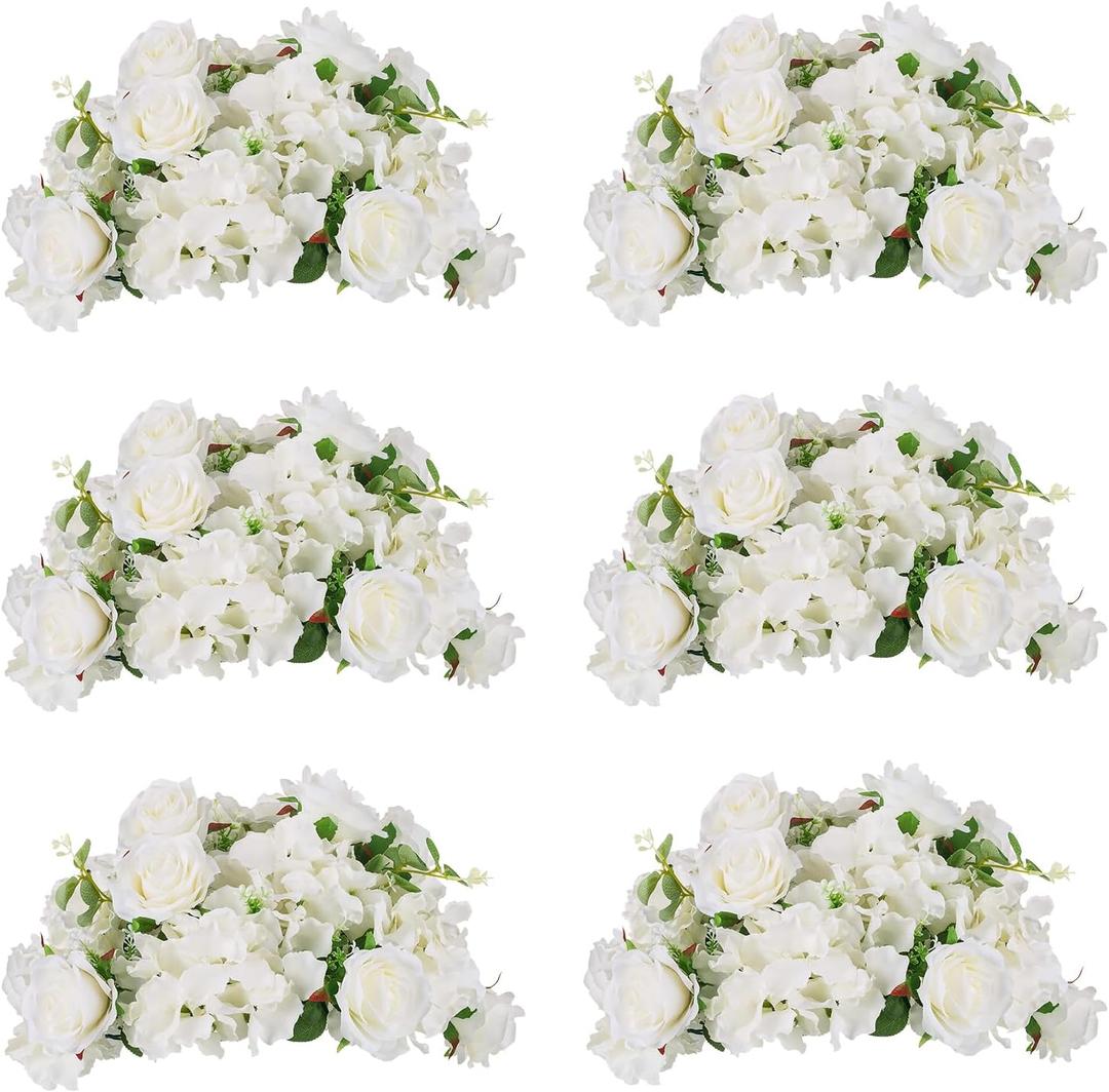 BLOSMON Artificial Flower Balls Wedding Centerpieces 6 Pcs 14.2" Large White Fake Flowers Rose Hydrangea Ball Arrangement Center Pieces for Table Silk Floral Bouquet for Wedding Party Home Decor