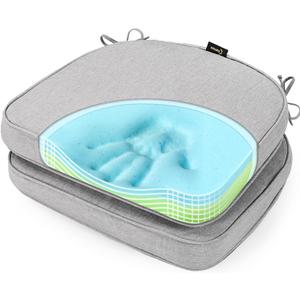 SUNROX Gel Memory Foam Chair Cushions, FadeShield Water-, Stain-Resistant Durable Reversible Seat Cushion Pads with Ties for Indoor/Outdoor Kitchen Dining Office, 19"x19", Set of 2, Heather Grey