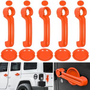 E-cowlboy Door Handle Cover Inserts+Tailgate Handle Cover+Recess Guard for 2007-2018 Jeep Wrangler JK JKU Sports Sahara Freedom Rubicon Unlimited Exterior Accessories (Orange 15PCS)