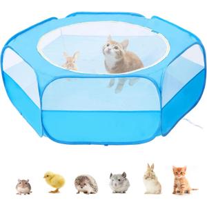 XIRGS Small Animal Playpen, Pet Playpen for Cat/Rabbit/Hamster/Guinea Pig/Bunny/Ferret/Kitten Toys Chick Brooder Box Cage Tent Pop Up Play Pen with Cover, Portable Play Yard Indoor Outdoor Waterproof (Blue)