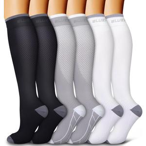 6 Pack Copper Compression Socks for Women and Men Circulation-Best Support for Medical,Running,Nursing,Athletic (Large-X-Large, D-assorted1-streak grid 01)