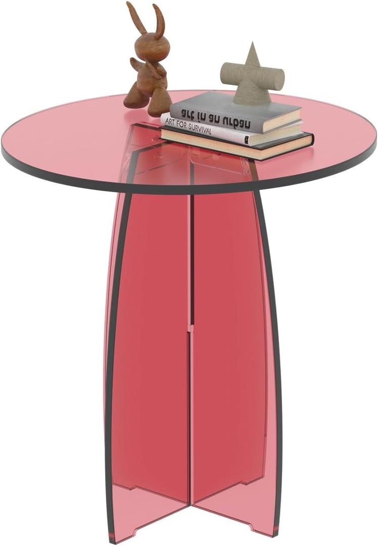 Dethan Red Acrylic End Table, Modern Lucite Side Table, Accent Nightstand for Living Room, Bedroom & Sofa Side, Compact Small Space Furniture, Size: 16" x 16" x 18"