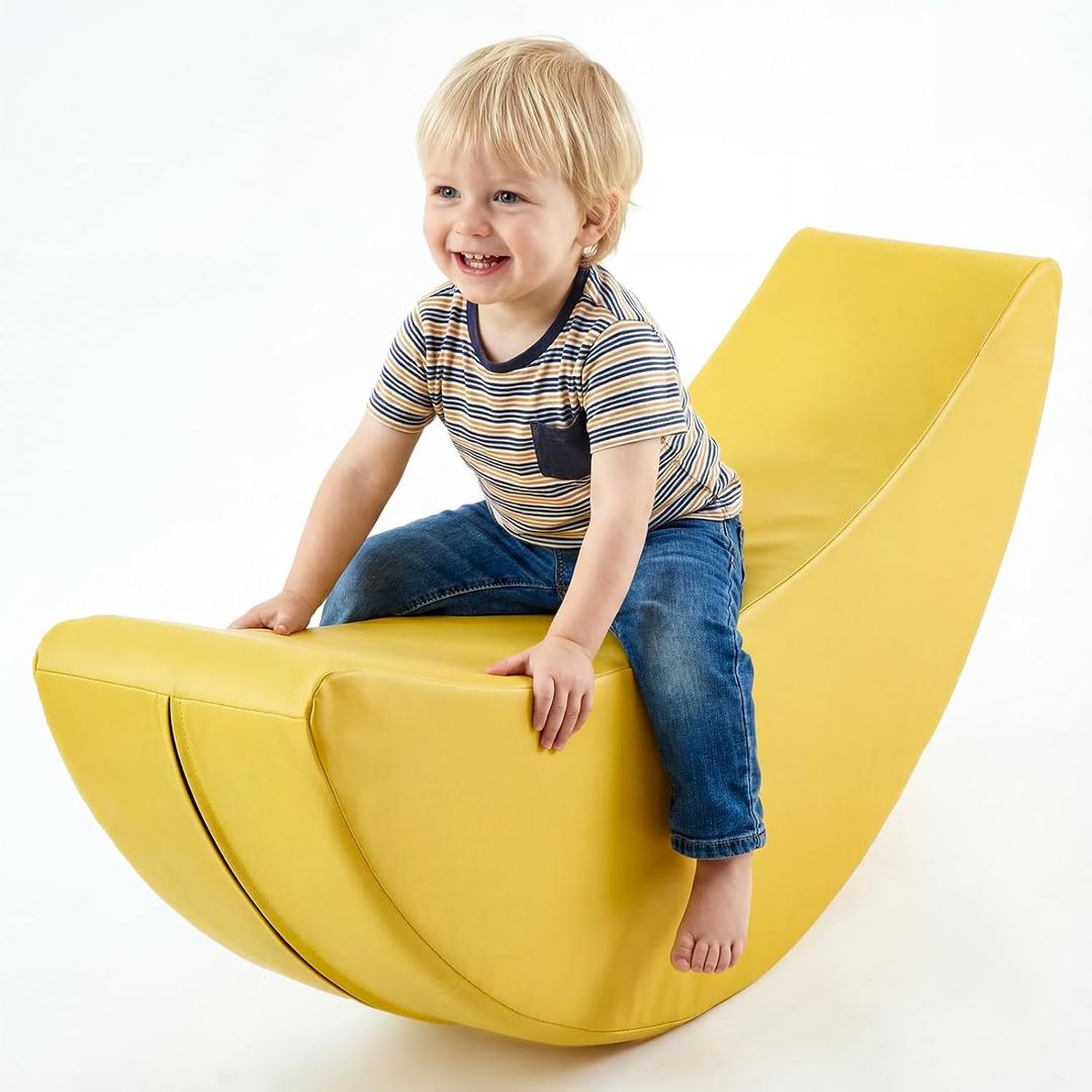 Geelin Banana Sensory Rocking Chair for Kids, Foam Rocker Seat for Toddlers, Focus & Engagement, for Classroom, Daycare, Playroom & Calm Corner, Yellow, 44.8" x 18.5" x 9.8"