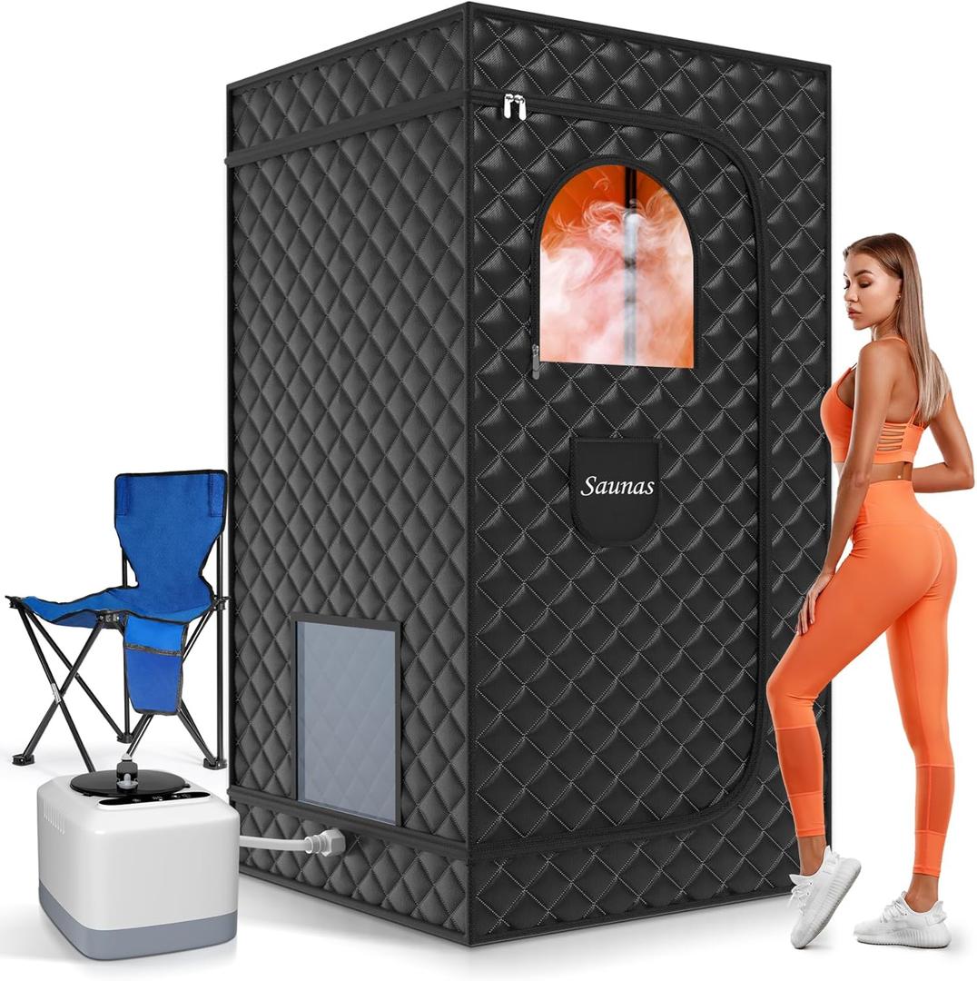 Sauna Box, Portable Sauna for Home Steam Personal Full Body Spa with 3L 110V 1200W Steamer, Remote Control, Folding Chair, 9 Levels, Black, 35.4"x35.4"x70.9"