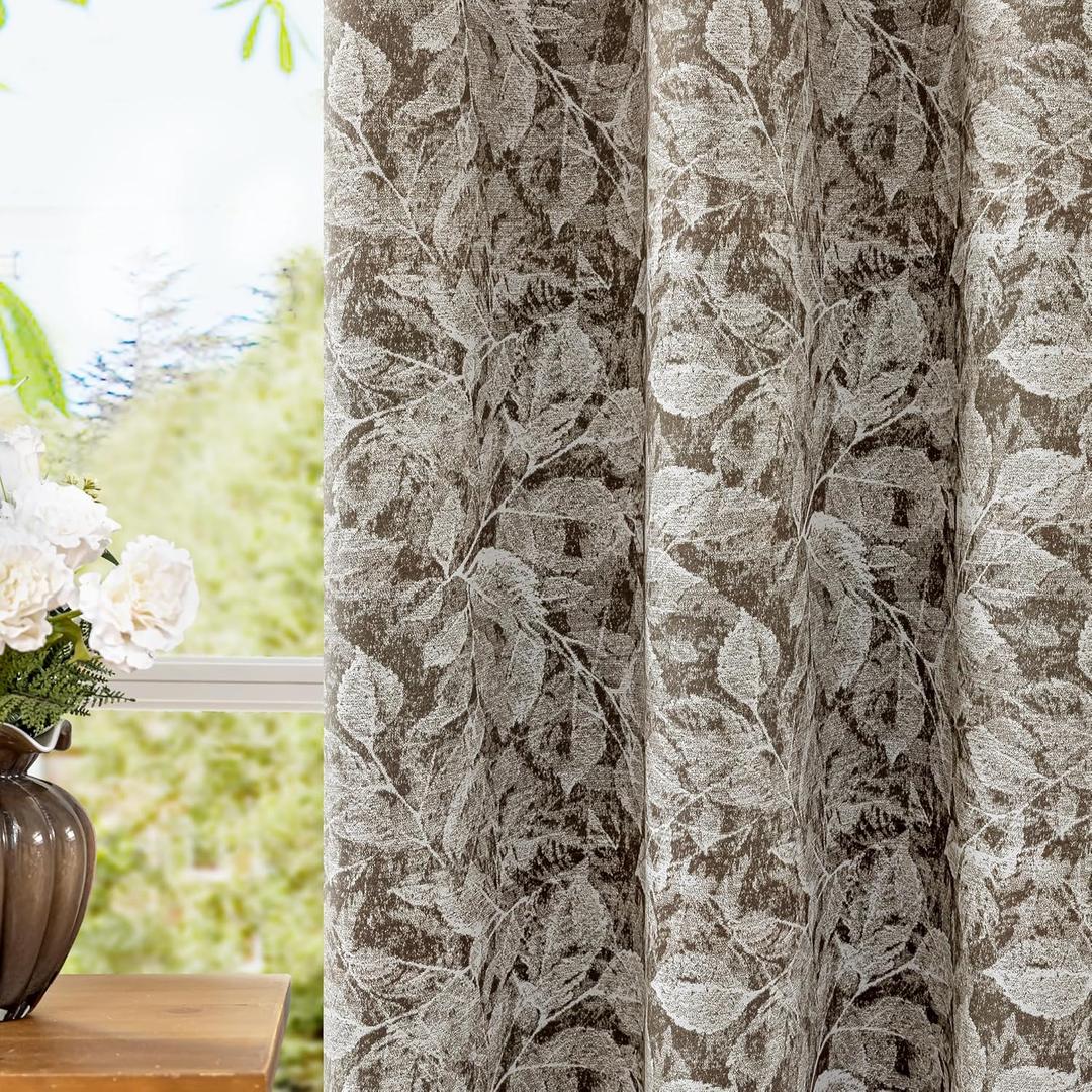 ChrisDowa Brown Blackout Curtains 96 Inches Long 2 Panels for Bedroom Living Room, Flower Patterned Room Darkening Thermal Insulated Soundproof Grommet Window Treatments Drapes,52X96