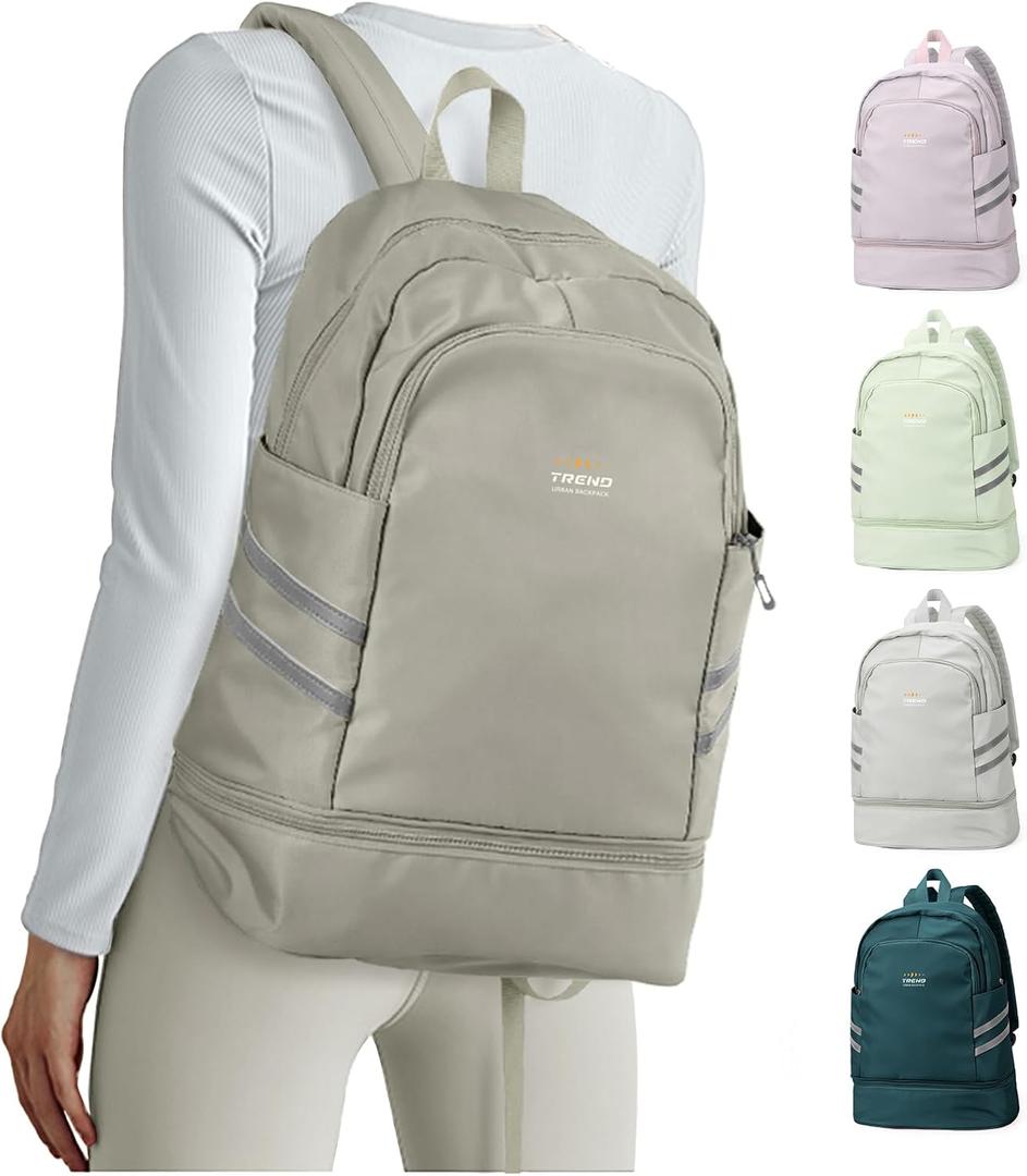 coofay Gym Backpack For Women Waterproof Backpack With Shoe Compartment Lightweight Travel Backpack Sports Backpacks Large Gym Bag, Light Brown