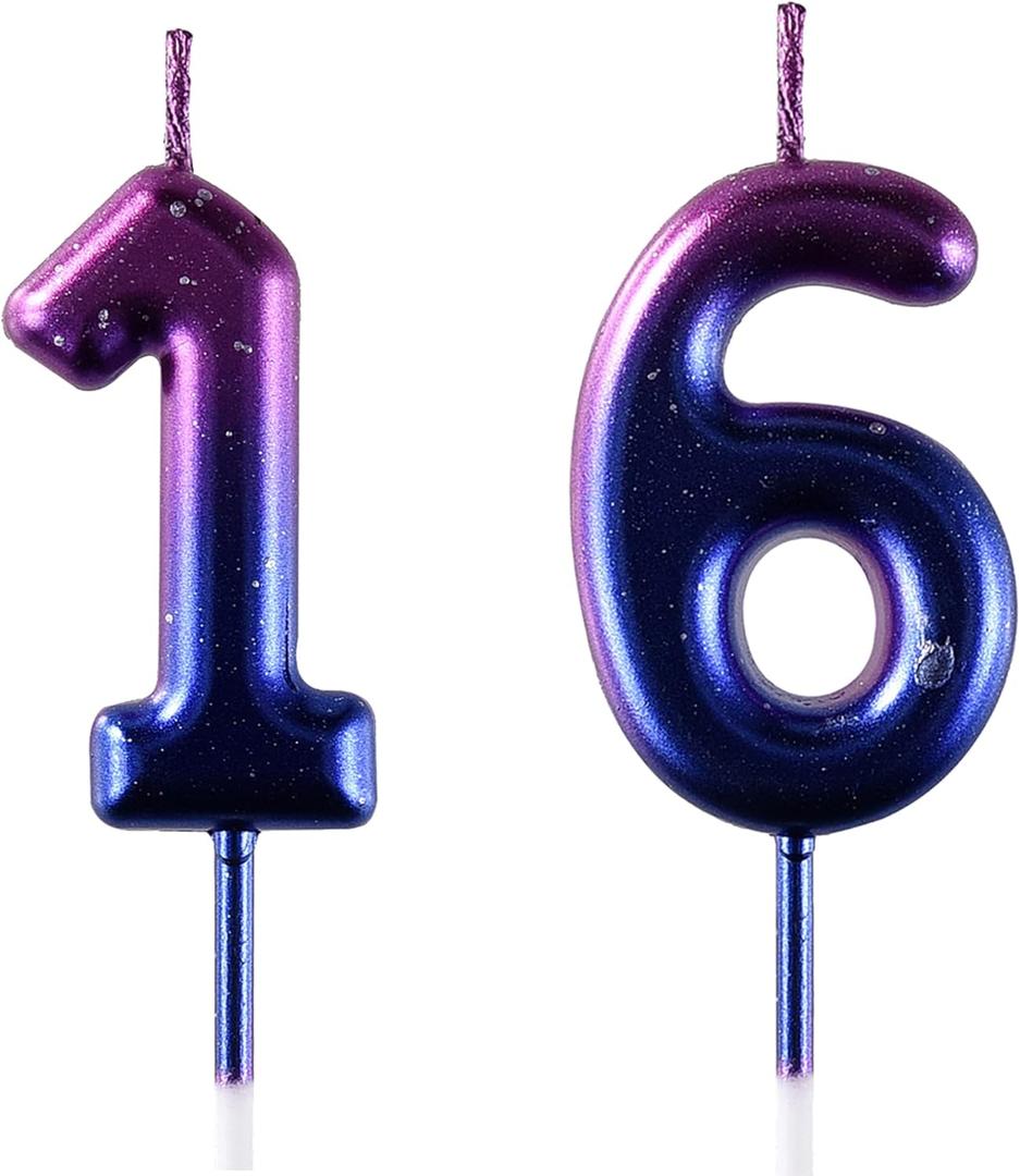 16 & 61 Birthday Candle, 16th & 61st Cake Candles, Number 16 & 61 Birthday Candles for Cake Topper Decoration, Blue