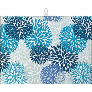 Blue Floral Dish Drying Mat for Kitchen Counter Microfiber Absorbent Dish Kitchen Drying Mat Draining Reusable Washable for Dishes/Utensils/Counterto