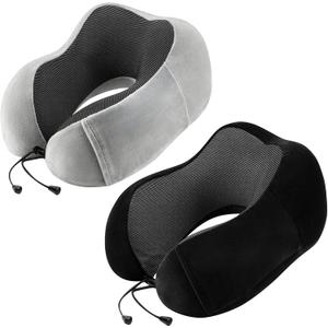 urnexttour Neck Pillow Airplane2 Pack Memory Foam Travel Pillow, Soft Support Travel Neck Pillow for Travelling, Sleeping Rest, Car, Train and Home Use (Black&Grey)