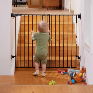 Babelio 34" Extra Tall Baby/Dog Gate with No Threshold Design Walk Thru Door, 26-43" Auto Close Safety Gate for Babies, Elders and Pets, Fits Doorways, Stairs, and Entryways, Black (26-43" W, 34" H)