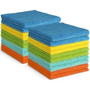 AIDEA Microfiber Cleaning Cloth, 20PK, Soft Absorbent Rags, Microfiber Towels for Cars, Kitchen Towels, Dusting Cloth for Home, Window, Cleaning Supplies, 12"12" (Blue/Yellow)