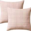 MIULEE Decorative Linen Check Throw Pillow Covers Neutral Farmhouse Vintage Spring Valentine Spring Pillow Covers 20x20 Set of 2 Boho Modern Home Decor for Sofa Couch Bedroom Cushion Light Pink