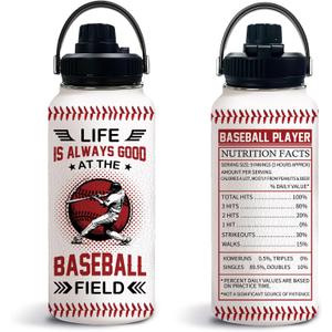 Baseball Gifts, Baseball Water Bottle 32oz with Lid, Baseballs Insulated Stainless Steel Tumbler Cup for Coach Lovers Players Boys Men, Baseballs Coach Gifts for Thanksgiving Christmas, 1 Pc