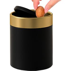 Mini Trash Can with Lid, Metal Small Tiny Mini Trash Bin Can, Mini Countertop Trash Cans for Desk Car Office Kitchen, Swing Top Trash Bin 1.5 L/0.40 Gal (Black)