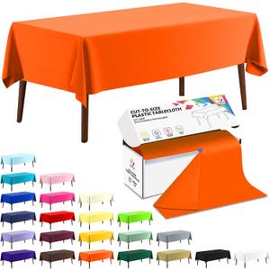 CXPSINC 54 Inch X 300 Feet Plastic Table Cover Roll Disposable Tablecloth with Slide Cutter for All Type/Shape Tables | Party, Banquet, Birthdays, Weddings(Orange, 300 Feet, 3600" x 54"