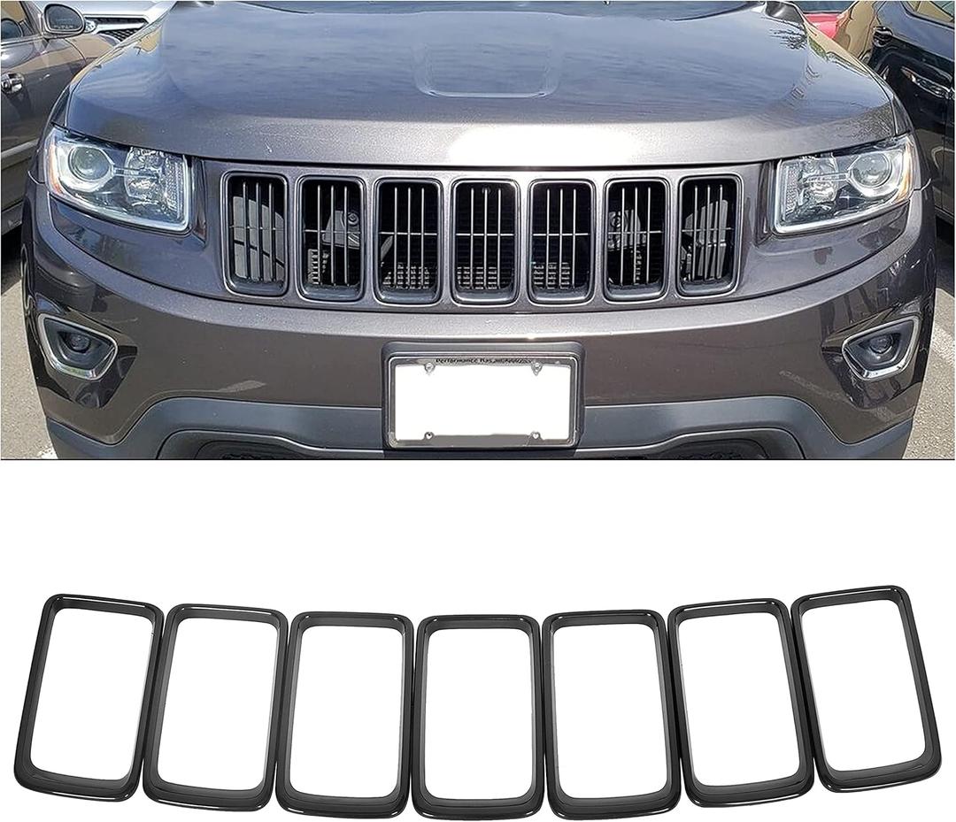 HECASA ABS Gloss Black 7pcs Front Grille Trim Insert Ring Cover Compatible with Jeep Grand Cherokee 2014 2015 2016