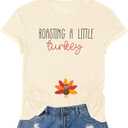 FASHGL Thanksgiving Pregnancy Shirt Women Funny Roasting a Little Turkey T-Shirt Cute Pregnancy Announcement Tee Tops