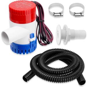 1100 GPH Boat Bilge Water Pump 12V, 1-1/8 Inch Dia Bilge Pump Plumbing Kit with 6FT Hose, 2 Clamps, Thru-Hull Fitting, Ideal for Fishing Boats, Cruisers, Runabouts, Yachts