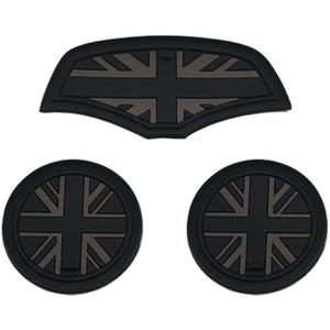 Mini F55 F56 Car Cup Coaster, Set of 3 Anti-Slip Coaster Storage Box Silicone Shockproof Mat for Mini Cooper Hatchback F55 F56 Cup Holder Car Accessories (Black Flag)