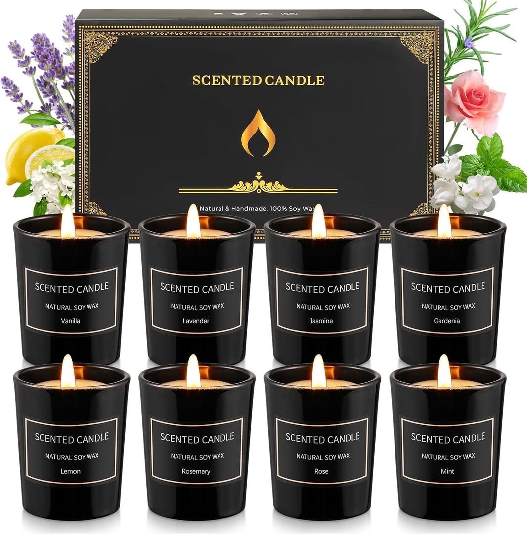 8 Pack Candles for Home Scented Aromatherapy Candles Gifts Set for Women Soy Wax Long Lasting Jar Candles for Birthday Mother's Day Gifts, 3.5oz (Black)