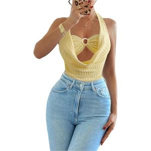 Milumia Women's Draped Neck Halter Bodysuit Cut Out Textured Tie Backless Going Out Leotard Tops  XL
