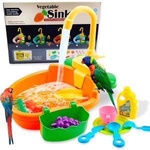 Parrot Bath Shower, Bird Bath for Cage, Automatic Bird Bathtub Pet Bath Pool with Faucet, Bird Fountain Swimming Pool Toy Bath Shower Water Dispenser for Ferret, Love Bird, Goldfinch (Orange)