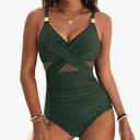 Blooming Jelly Womens One Piece Swimsuit Metal Modest Tummy Control Bathing Suit Slimming Full Coverage Mesh Swim Suits L