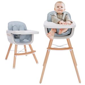 3-in-1 Convertible Wooden High Chair, High Chairs for Babies and Toddlers, Baby High Chair with Adjustable Legs & Dishwasher Safe Tray, Made of Sleek Hardwood & Premium Leatherette, Blue Color